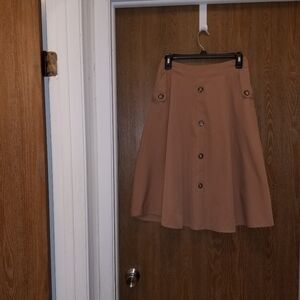 Brown Button-Front Midi Skirt